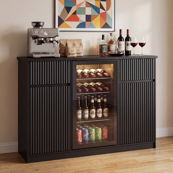 Landassy Home Coffee Bar Cabinet with Mini Fridge Space and Wine Storage, Buffet Sideboard for Kitchen and Dining Room,55.1"W Black