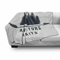 thumbnail image 3 of Saying Soft Flannel Fleece Blanket, Travel and Adventure Theme with Fir Trees Moon Gulls Calligraphy, Cozy Plush for Indoor and Outdoor Use, 60" x 80", Dark Blue Grey and Vermilion, by Ambesonne, 3 of 6