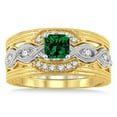 thumbnail image 2 of 1.25 Carat Emerald & Diamond Vintage Trio Bridal Set Engagement Ring on 10k White Gold, 2 of 3