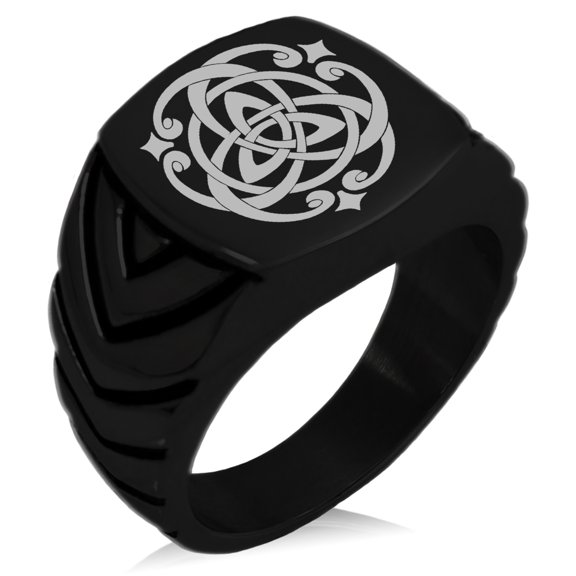 Stainless Steel Celtic Triquetra Heart Knot Chevron Pattern Biker Style Polished Ring