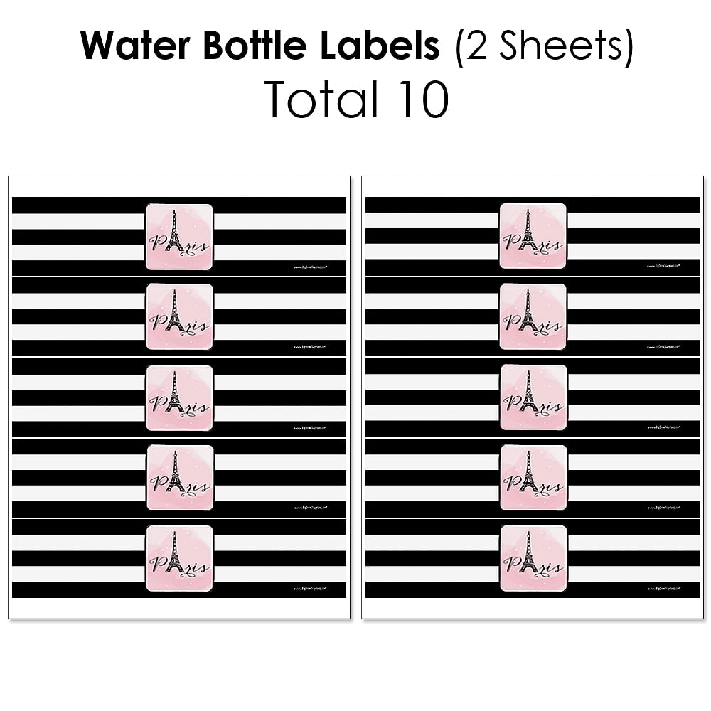 Ooh La La Paris Theme Sweet 16 Water Bottle Labels any Age 