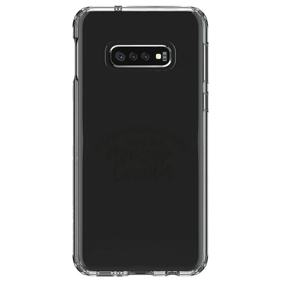 DistinctInk Clear Shockproof Hybrid Case for Samsung Galaxy S10e (5.8" Screen) - TPU Bumper Acrylic Back Tempered Glass Screen Protector - I Like Romantic Walks to the Makeup Counter