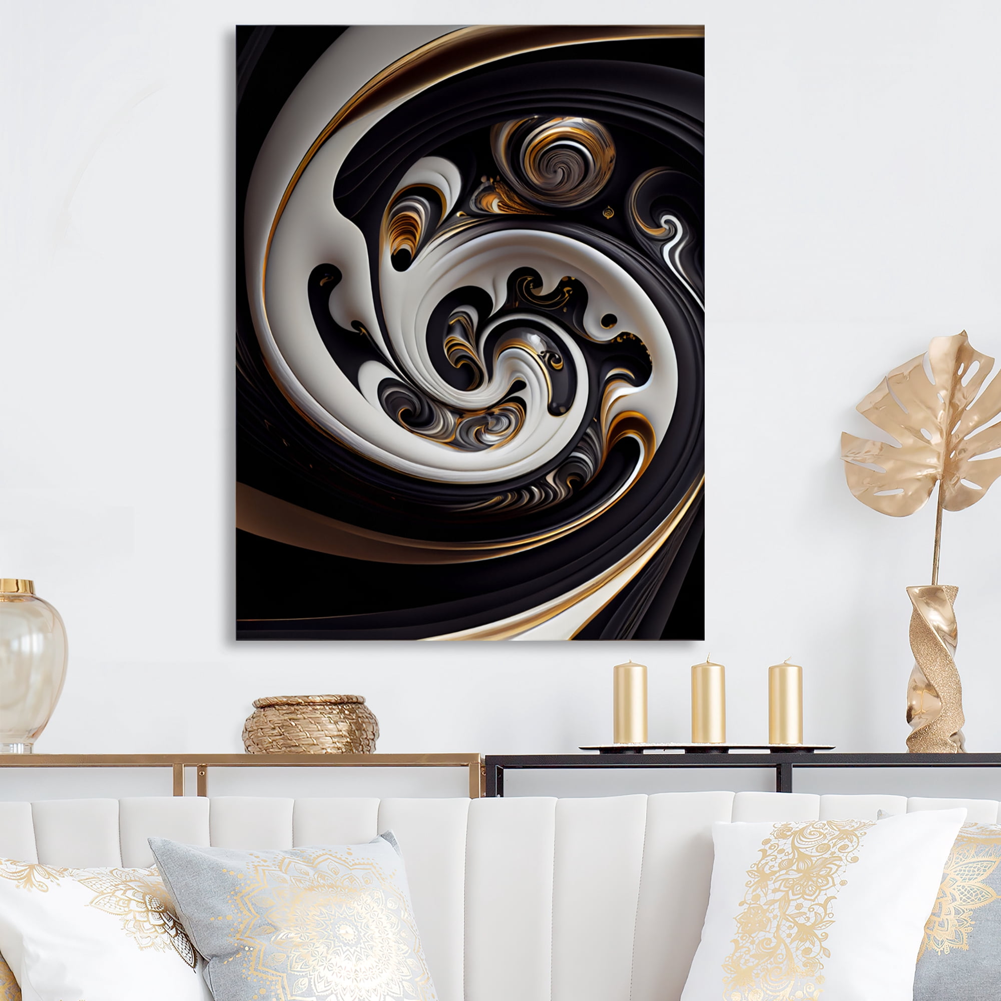 Designart Gold And Black Stained Glass Spiral VI Canvas Wall Art