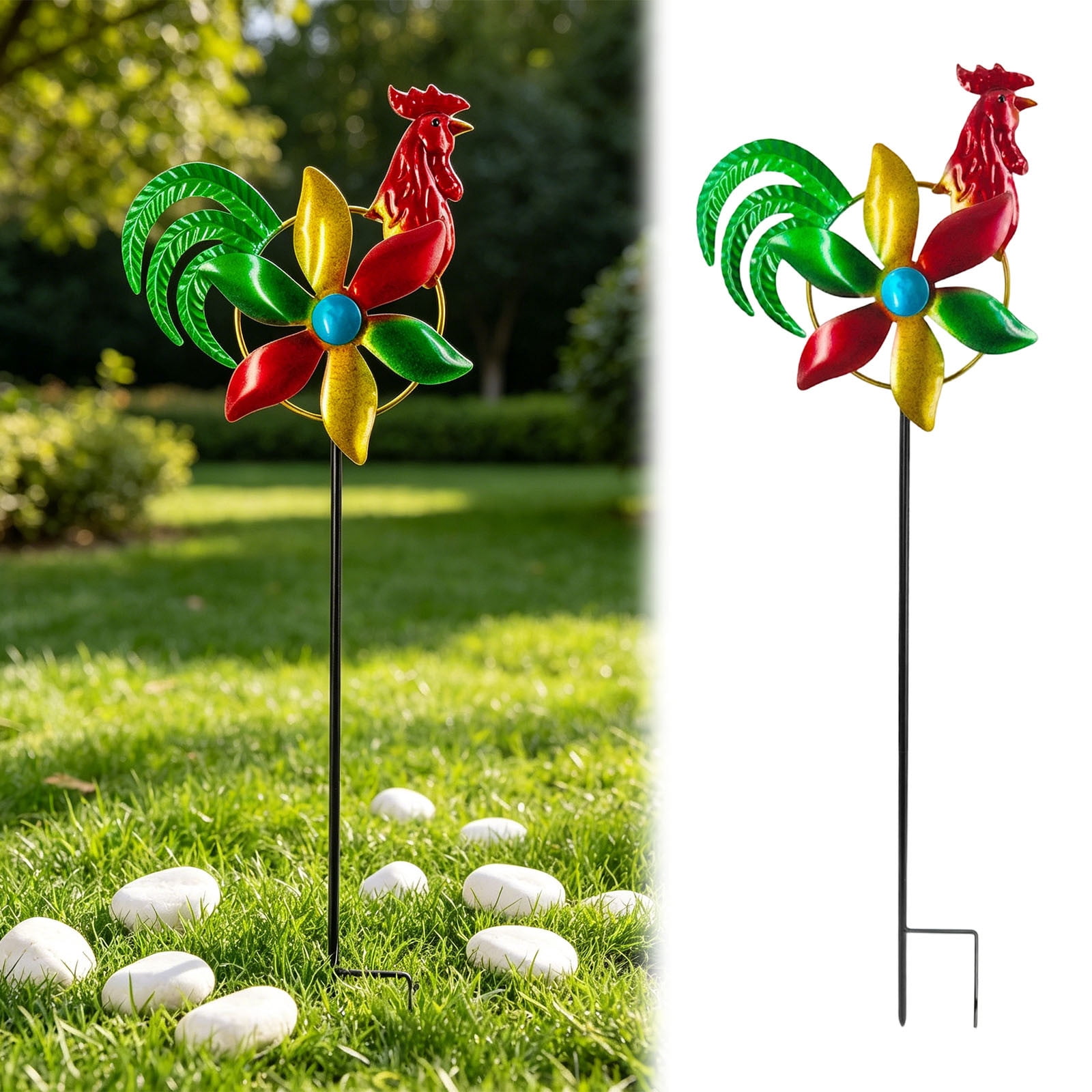 Garden Wind Spinner Outdoor, Metal Wind Sculpture for Patio and Pathway, Decorative Lawn Ornament with Ground Stake, Yard Art for Garden and Backyard, Chicken