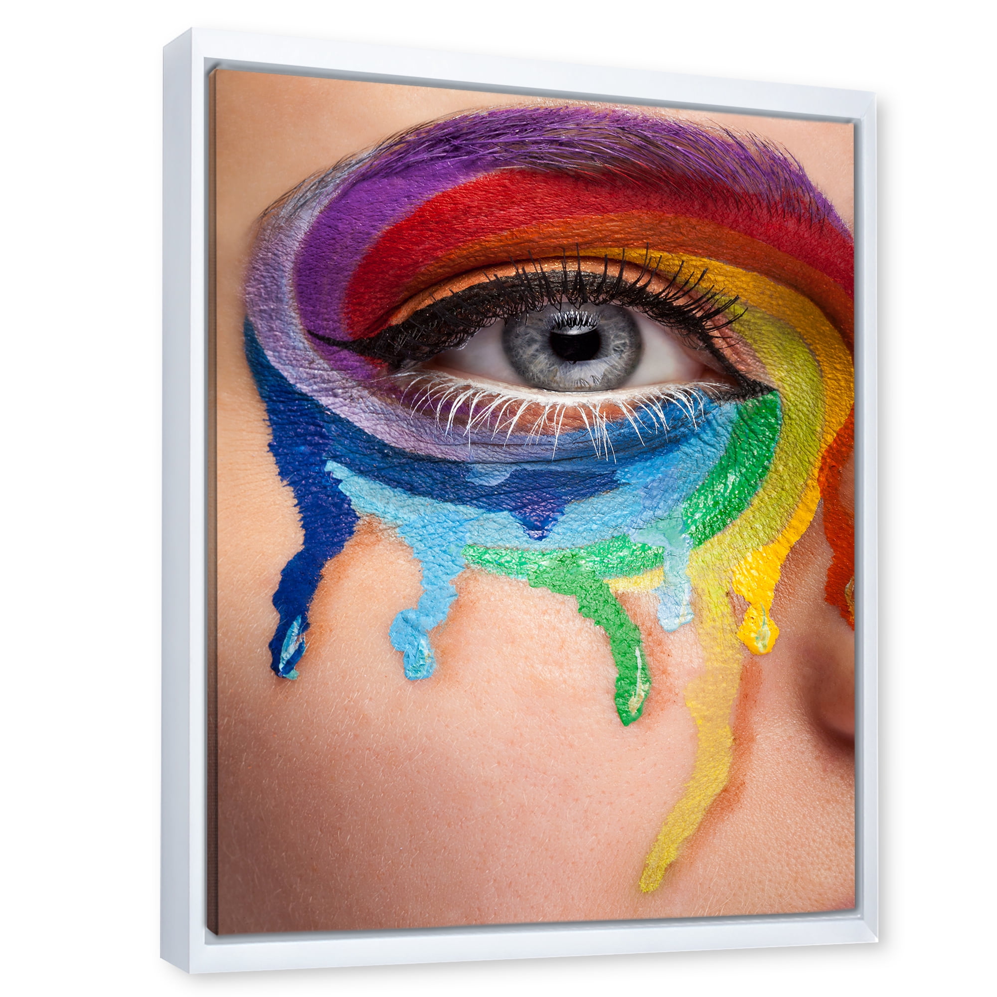 Close Up Eye With Colourful Cry In A Wheel Arround 12 in x 20 in Framed Photography Canvas Art Print, by Designart