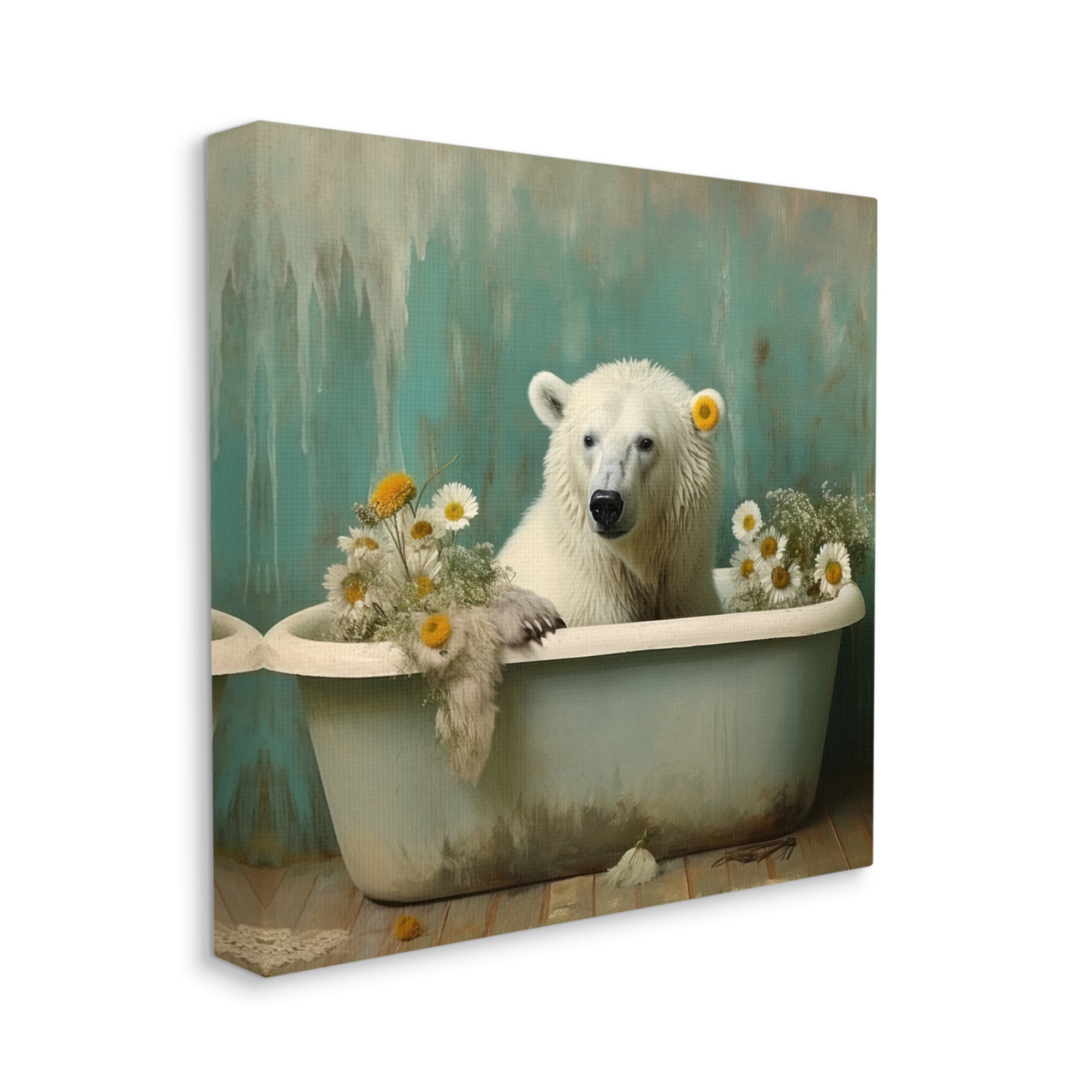 Stupell Industries Polar Bear Vintage Tub Animals & Insects Painting Gallery Wrapped Canvas Art Print Wall Art, 24 x 24