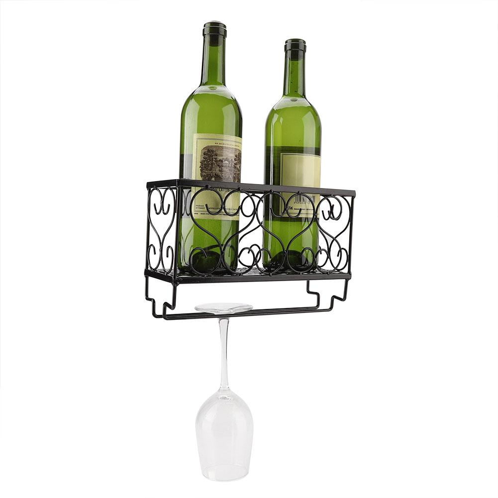 Wall Mounted Iron Wine Rack Bottle Champagne Glass Holder Shelves Bar Accessory 