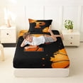 thumbnail image 4 of Castle Fairy Orange Basketball Initial P Twin Sheets 3pcs, Abstract Watercolor Splash Bedding, Black Orange,1 Fitted Sheet, 1 Flat Sheet and 1 Pillowcase, 4 of 6