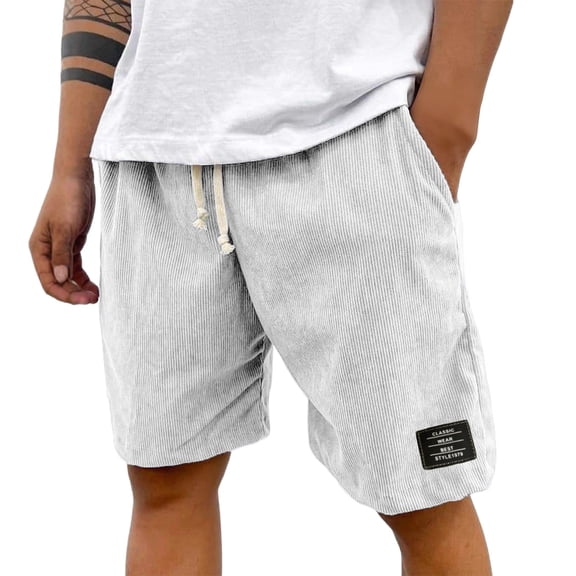 BOMYJESK Corduroy Shorts Men Elastic Waist Drawstring Big and Tall Cargo Short Classic Fit Hiking Golf Shorts Summer Workout Sweat Shorts with Pockets White 5XL