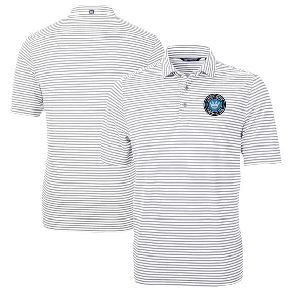 Men's Cutter & Buck Gray Charlotte FC Virtue Eco Pique Stripe Recycled Polo