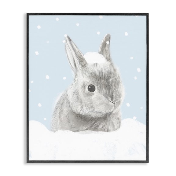 Stupell Industries Cottage Winter Rabbit in Snow Pile Forest Animal Black Framed Giclee Art, 11 x 14, by Lil' Rue