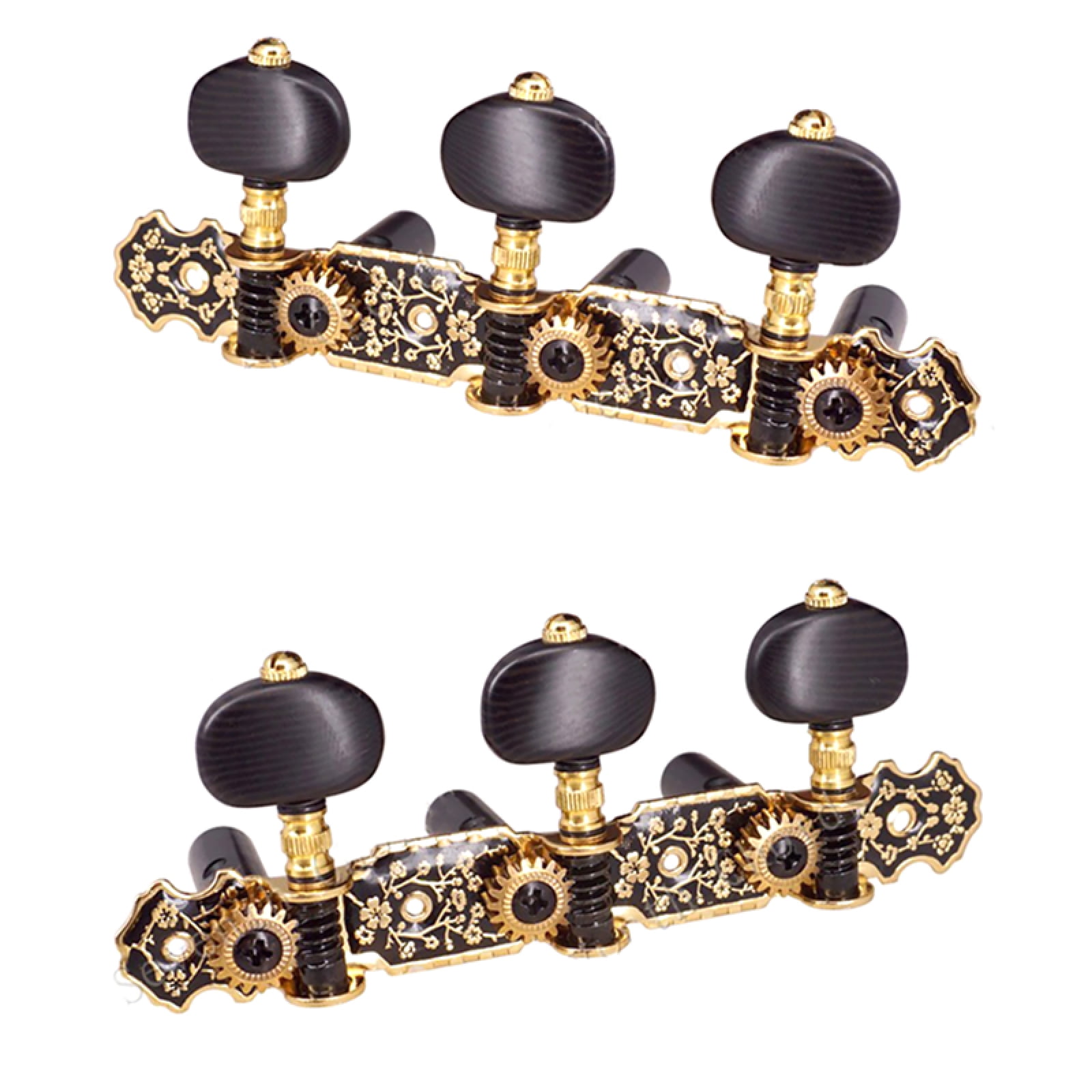 NATEFEMIN High-Quality Classical Guitar Machine Heads Tuners Gold/Black Metal & Plastic 3L/3R Smooth Action 118 Ratio Reliable Set