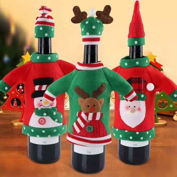 3pcs  Christmas Wine Bottle Covers, Holiday Wine Bottle Cover with Hat for  Sweater Party Decorations