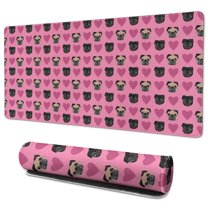 Long Mouse Pads for Desk,Pink Pug Puppies Desk Mats on Top Of Desks, Desk Mouse Pad Extra Large with 3mm Non-Slip Base and Stitched Edge for Gaming,Office,Work,Home 35.4"x15.7"