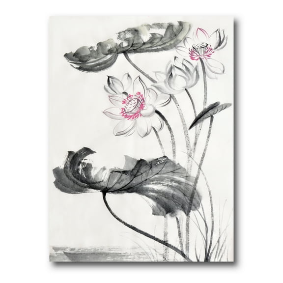 Designart ' Ancient Lotus Flowers ' Traditional Canvas Wall Art Print