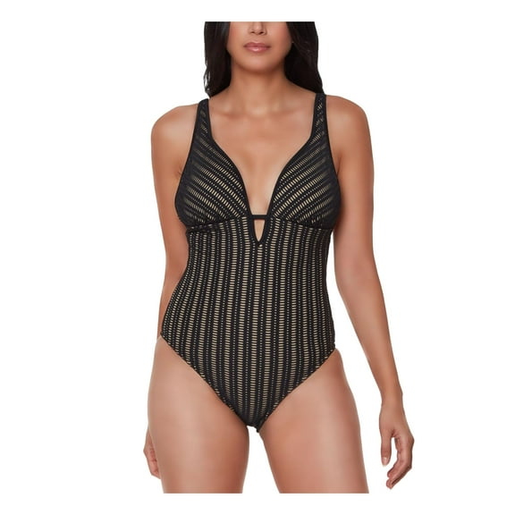 Bar III Womens Crochet Plunging One-Piece Swimsuit