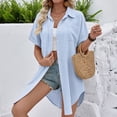 thumbnail image 6 of Women's Summer Short Sleeve Button Down Shirt Dress Oversized Loose Fit Long Blouse Top Casual Beach Cover Up Dress For Vacation Daily Streetwear, 6 of 8