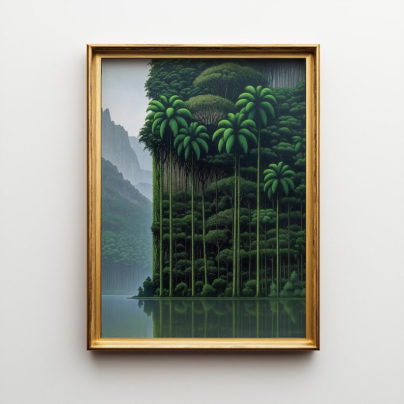 LAVIE Tropical Jungle Landscape Poster: Lush Green Forest Print - Calm Nature Decor No Frame