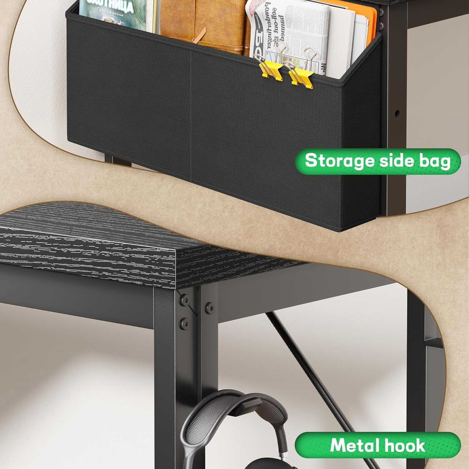 63" Larger L Shaped Desk for 2 monitors or 2 laptops, Reversible Computer Desk with Power Outlets and USB-C Port, Gaming Desk with LED, 0.95" Thicker Office Corner desk for Study, Work Black