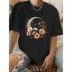 thumbnail image 1 of Camiseta De Verano Para Mujer, Cuello Redondo, Para Mochilero, Vacaciones En La Calle[1pc Crescent Moon Print T-Shirt] 1pc Vintage Floral Crescent Moon Print T-Shirt for Women, Casual Round Neck Sho, 1 of 6