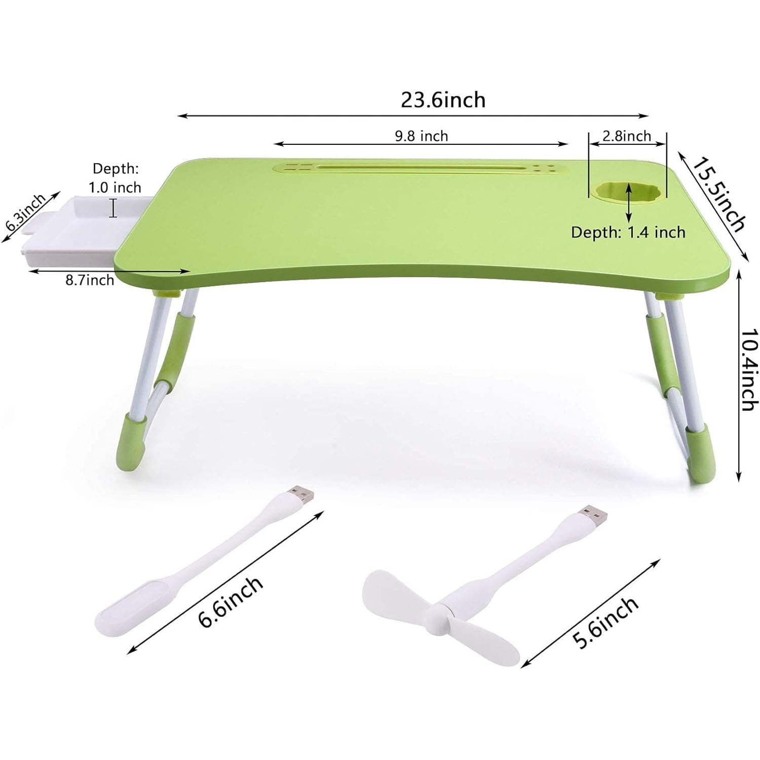 Lap Desk with Tablet Slot, Foldable Laptop Table with Storage Drawer for Bed，Portable Bed Desk for Laptop, Computer Tray with Cup Holder Notebook Stand Reading Holder for Couch Floor, Green