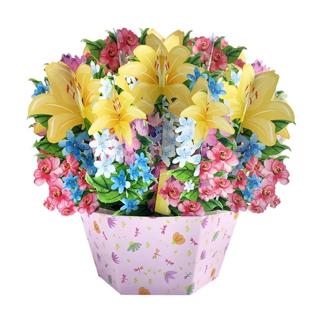 Cesta de flores para el día de la madre, flores de papel 3D, tarjeta de mensaje de regalo, cesta de flores 3D para el Festival de año Nuevo, San