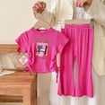 thumbnail image 2 of Hrsba Little Girl Outfits Round Neck Short Sleeve Print Top And Elastic Waist Thin Pants Soft Cozy Homewear 2 Piece Set, 2 of 6