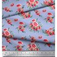 thumbnail image 2 of Soimoi Blue Cotton Duck Fabric Leaves & Ranunculus Floral Printed Fabric 1 Yard 42 Inch Wide, 2 of 3