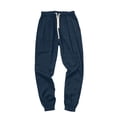 thumbnail image 5 of Men's Big & Tall Pants Cotton Linen Yoga Golf Beach Jogger Sweat Lounge Harem Pants Cropped Trousers Size M-5XL Navy, 5 of 9