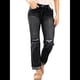 thumbnail image 1 of Pantalones Vaqueros Boyfriend Rectos de Tiro Medio para Mujer, de Mezclilla Elástica y Rasgada, A . Negro S, 1 of 8