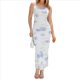 thumbnail image 1 of Vestido Midi Ajustado con Fruncido Floral para Mujer, de y de , Ideal para Invitadas de Boda, Cócteles y Salidas de Verano 2025. Azul L, 1 of 10
