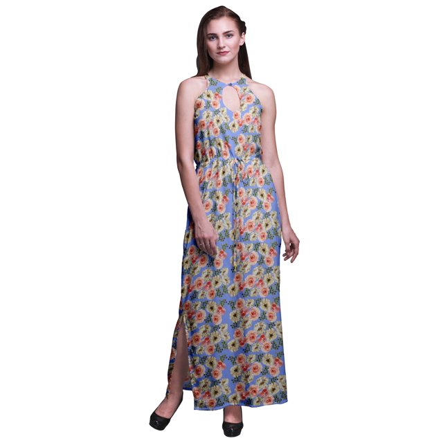 Bimba Robe Longue Décontractée à Fleurs pour Femmes avec Fentes Latérales Imprimée pour Fête-Petite