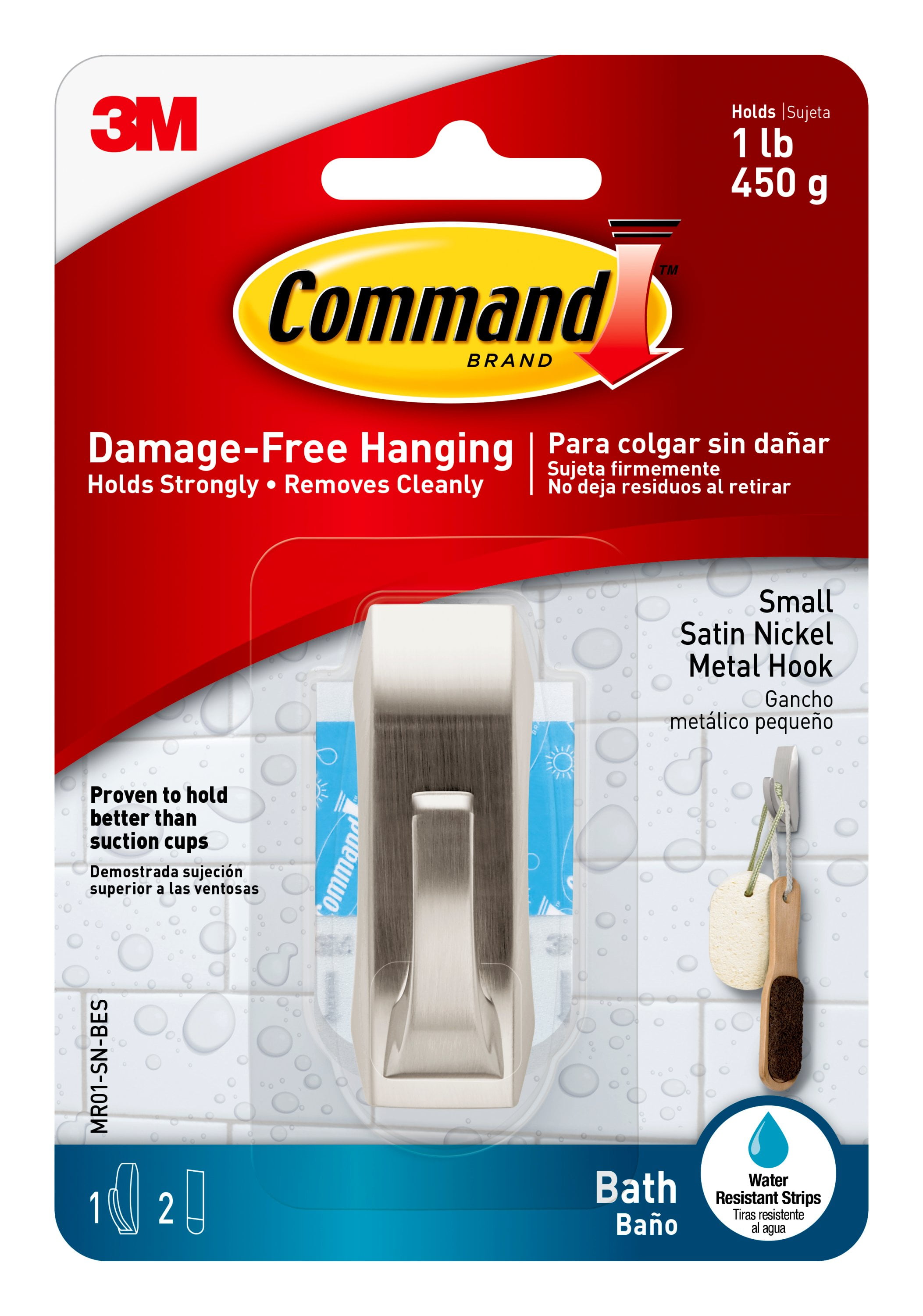 Command Modern Reflections Hook with Water Resistant Strips, Satin