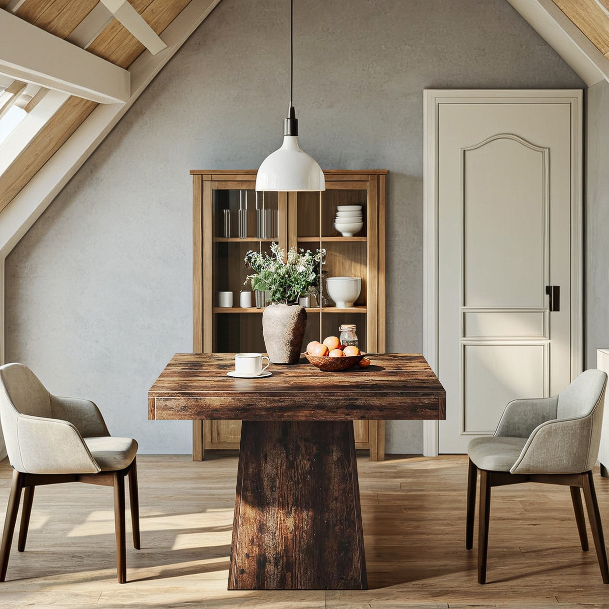 Demi Bonn 31" Modern Square Dining Table for 4 People, Wood Farmhouse Kitchen Dinner Table for Dining Room, Living Room Furniture, Rustic Brown