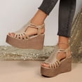 thumbnail image 3 of Wedges Heels for Women Open Toe Platform Fisherman Gladiator Sandals Glitter Rhinestone Elastic Ankle Strap Pumps Shoes Beige Size 9.5, 3 of 6