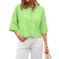 thumbnail image 2 of Half Sleeve Womens Knit Outfits Cropped Button Down Tops Oversized Lightweight Ribbed Knit Cardigan Sweaters, 2 of 5
