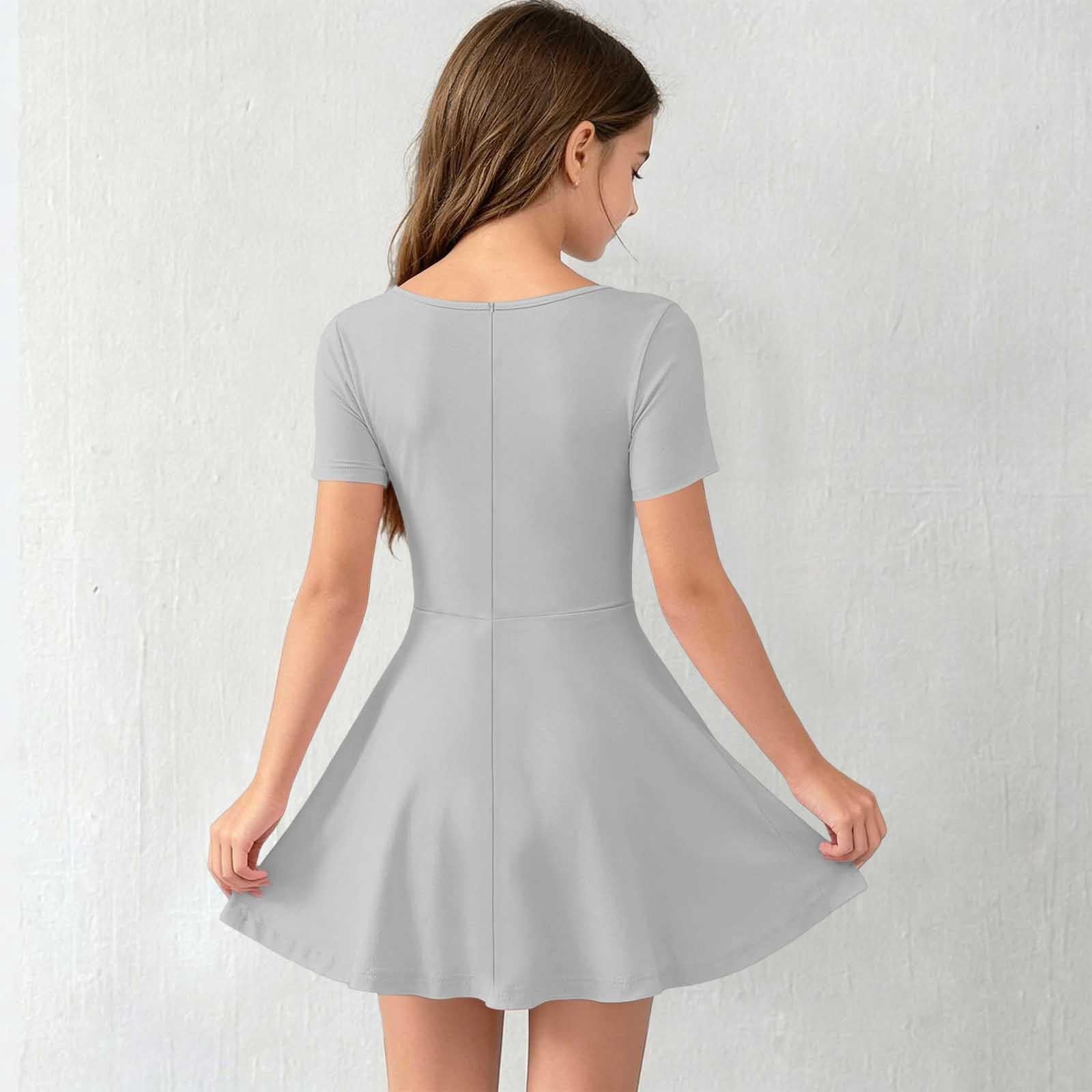 ATOGUTA Athletic Dress for Girls Gray Ruffle Summer Dresses Cute Birthday Party Princess Sundress 5T-15