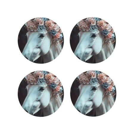 

Tideii Flower Crown White Horse for Leather Coasters 4 Pieces Anti-fouling and Anti-scalding Decorative Coasters Suitable for Restaurants Kitchens Coffee Shops-Round Shape