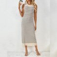 thumbnail image 6 of IDOPIP Women's 2025 Summer Sleeveless Striped Bodycon Midi Dress Crew Neck Slim Ribbed Knit Dresses, 6 of 8