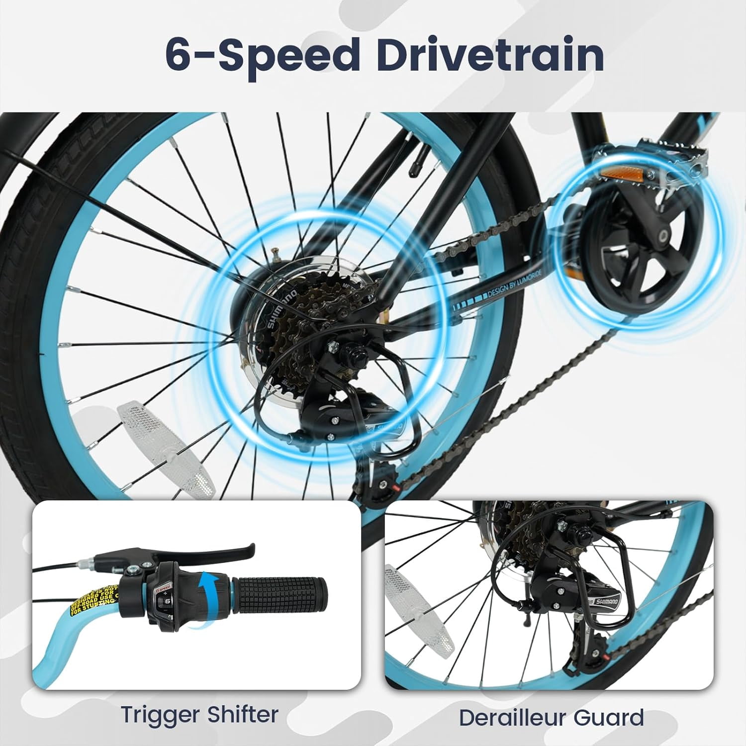 OLAKIDS Mountain Bike, 20 Inch Bicycle with 7 Lighting Modes Bluetooth Music 6 Speed Drivetrain
