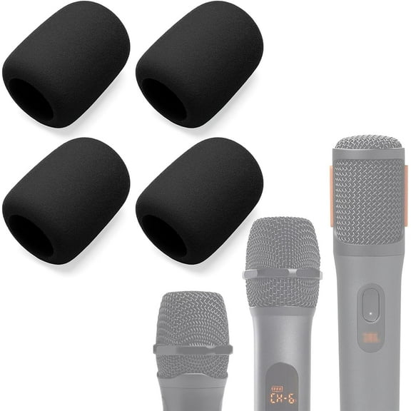 Foam Mic Cover Compatible with JBL PartyBox Wireless Mic Microphones, Wireless Two Microphone System, PartyBox Mic 100 Wird Microphone Sponge Windscreen Pop Filter 4-Pack, Black