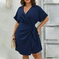 thumbnail image 2 of Summer Oversize Maxi Dresses for Womens 2025 Fashion Solid Color Short Sleeve V-Neck Frenum Dresses, 2 of 8