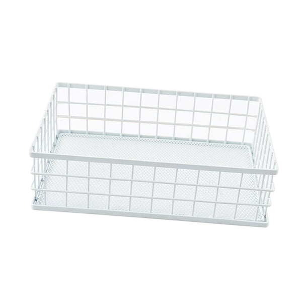Cesta de Almacenamiento de Escritorio, Bandeja de Almacenamiento de Rejilla de Hierro, Organizador Portátil, Caja de Almacenaje de Malla, Contenedores blanco Soledad Cesta de almacenamiento de escritorio