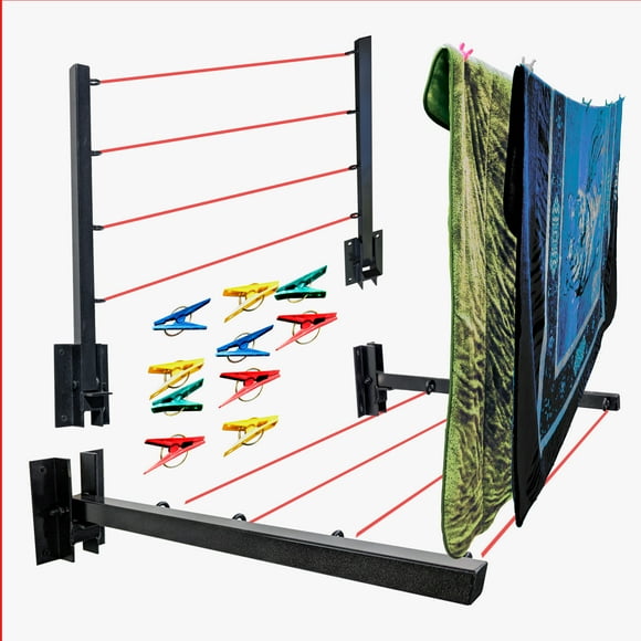 Tendedero Plegable para Ropa, Tendedero Retráctil Pared, Tendedero, Tendedero Retractil, Tendedero para Ropa, Tendedero Plegable, Tendederos Retractiles Exterior, 4 Líneas sin Cordón, Color Negro.