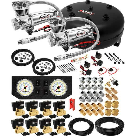 Vixen Air Suspension Kit for Truck/Car Bag/Air Ride/Spring. On Board System- Dual 200psi Compressor, 4 Gallon Tank. For Boat Lift,Towing,Lowering,Load Leveling,Onboard Train Horn VXX1209GW/4840DC