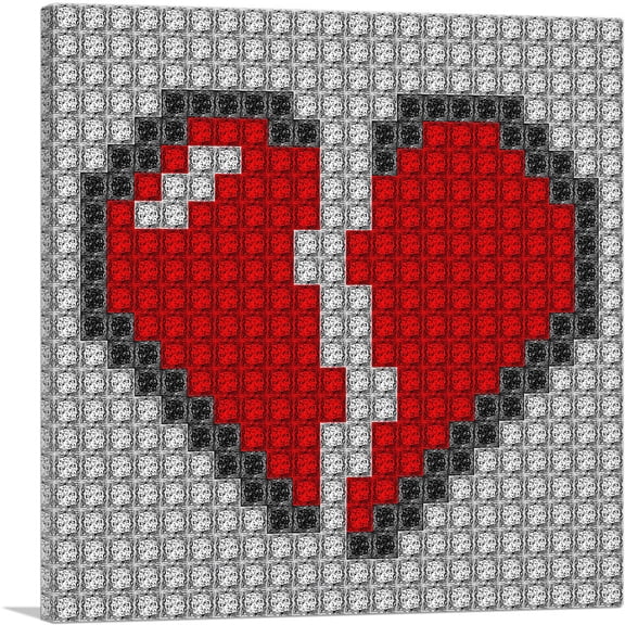 ARTCANVAS Broken Heart Emoticon Love Lovers Jewel Pixel Canvas Art Print - Size: 18" x 18" (0.75" Deep)