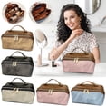 thumbnail image 1 of Organizador doble cremallera de bolsa de piel de piel – Estuche de maquillaje y artículos de aseo para viaje, divisor de 3 secciones, diseño de pie, 25×13×12 cm, limpia con toallita, 1 of 5