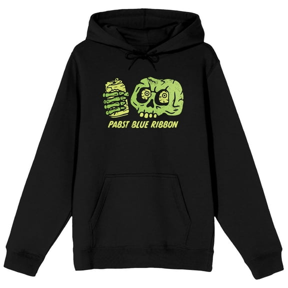 Pabst Blue Ribbon Skeleton Skull With a Beer Adult Black Hoodie-Medium