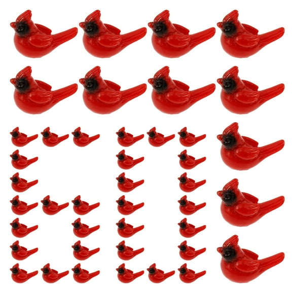 60Pcs Mini Resin Red Bird Tiny Animals Figurines Miniature Crafts Party Cake Topper Decor Rich Set Small Universal Size for Home Decor