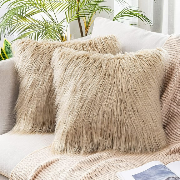 Nvzi-a Pack of 2 Decorative Faux Fur Throw Pillow Covers New Luxury Series Style Fluffy Pillow Case Cushion Cover for Sofa Bedroom Car Brown 18 x 18 Inch